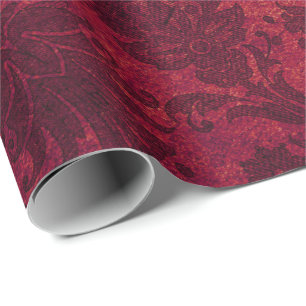 Elegantes rotes königliches Damast-Blumenmuster Geschenkpapier