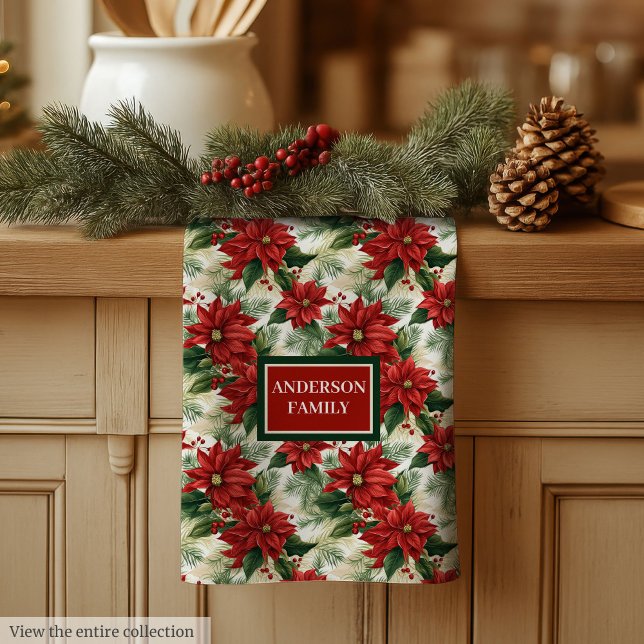 Elegantes rotes Küchenhandtuch mit individuellem N Geschirrtuch (Elegant Red Kitchen Towel Custom Name Holiday Gift)