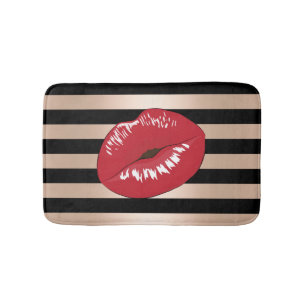 elegantes rotes LippenRosen-Goldschwarzes stripes Badematte