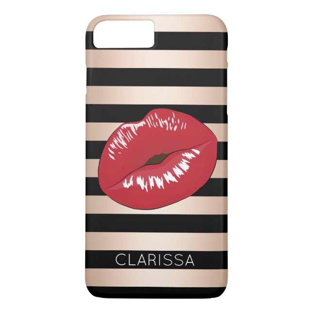 elegantes rotes LippenRosen-Goldschwarzes stripes Case-Mate iPhone Hülle (Rückseite)