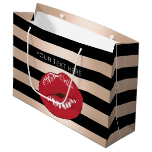 elegantes rotes LippenRosen-Goldschwarzes stripes Große Geschenktüte