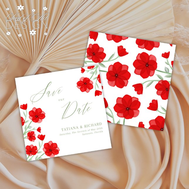 Elegantes Rotes Mohnblau Rettete unser Datum Save The Date (Von Creator hochgeladen)