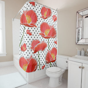 Elegantes rotes Mohnblumen-Tupfen-Chic mit Blumen Duschvorhang