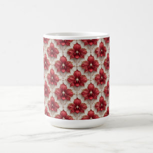 Elegantes rotes Orchideenmuster mit Perlen Kaffeetasse