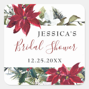 Elegantes Rotes Poinsettia BRAUTPARTY Quadratischer Aufkleber