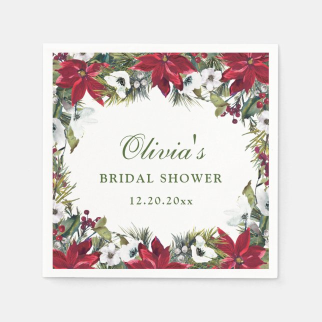 Elegantes Rotes Poinsettia BRAUTPARTY Serviette (Vorderseite)