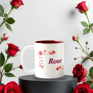 Elegantes rotes Rosen-Blumen-Monogramm Buchstabe R Zweifarbige Tasse