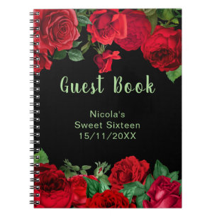 Elegantes rotes Rosen Blumen Sweet Sixteen Gästebu Notizblock