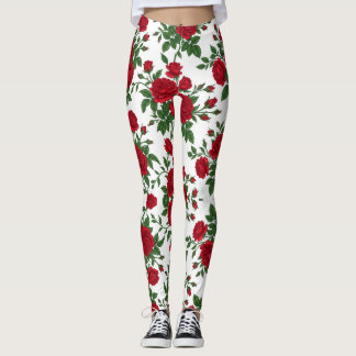 Elegantes rotes Rosen nahtloses Blumenmuster Leggings