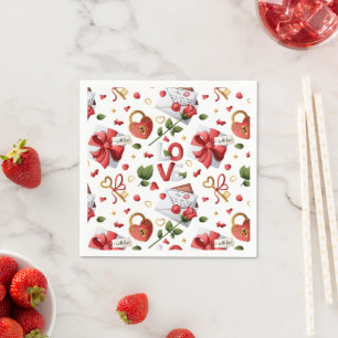 Elegantes rotes Rosen- und Herz-Schloss romantisch Serviette