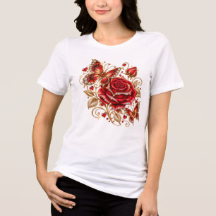 Elegantes rotes Rosen- und Schmetterlings-Blumen-T Tri-Blend Shirt