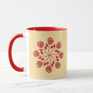 Elegantes rotes Rosenmandala kreisförmiges florale Tasse