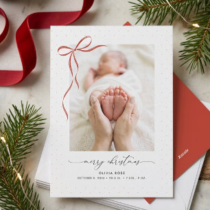 Elegantes rotes Schleifen-Babys erstes Weihnachtsf Feiertagskarte