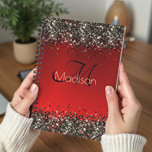 Elegantes rotes schwarzes goldenes Glitter-Monogra Planer
