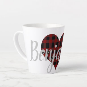 Elegantes Rotes Schwarzes Herz Kariert Tartan Mit  Milchtasse