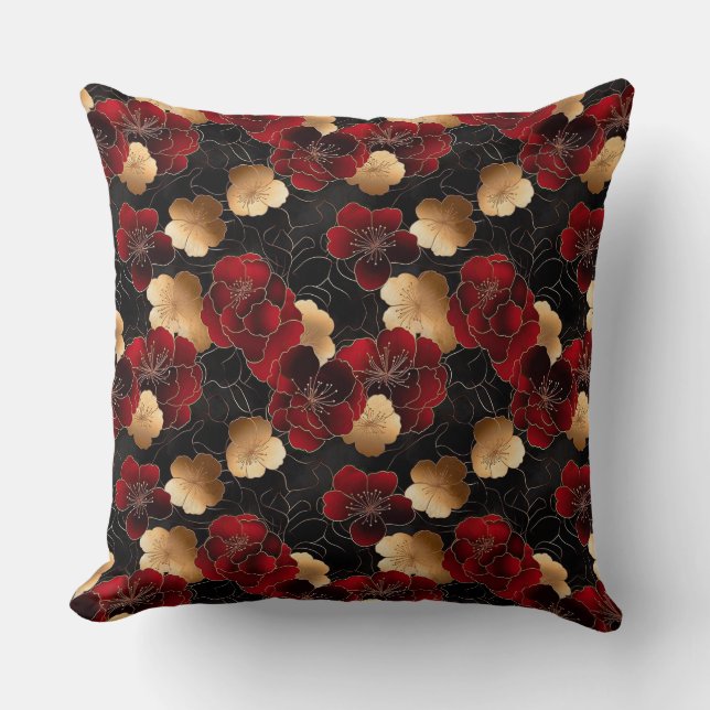 Elegantes rotes, schwarzes und goldfarbenes Marmor Kissen (Vorderseite)