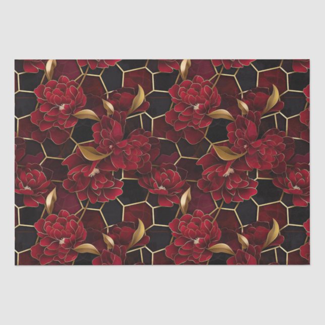 Elegantes rotes, schwarzes und goldfarbenes Marmor Seidenpapier (Vorderseite)