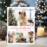 Elegantes rotes Script 4 Foto Collage Weihnachten<br><div class="desc">Minimalistische, elegante Kalligraphie 4 Fotocollage Frohe Weihnachts-Script-Karte in Rot und Weiß. Diese festliche, einfache vier (4) Foto Urlaubskarte Vorlage verfügt über eine hübsche Grid Foto Collage und sagt "Frohe Weihnachten"! Der "Frohe Weihnachten"-Grußtext ist in einem schönen handgeschriebenen Wirblen Swash-Schwanz Schriftart-Typ geschrieben. Auf der Rückseite mit Ihrer Grußbotschaft-Vorlage mit einem kleinen...</div>