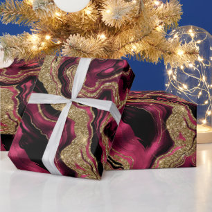 Elegantes rotes und goldenes Glitter-Achat-Geburts Geschenkpapier