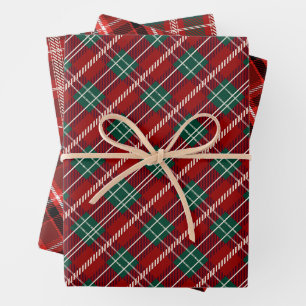 Elegantes rotes und Kariertes Muster Geschenkpapier Set
