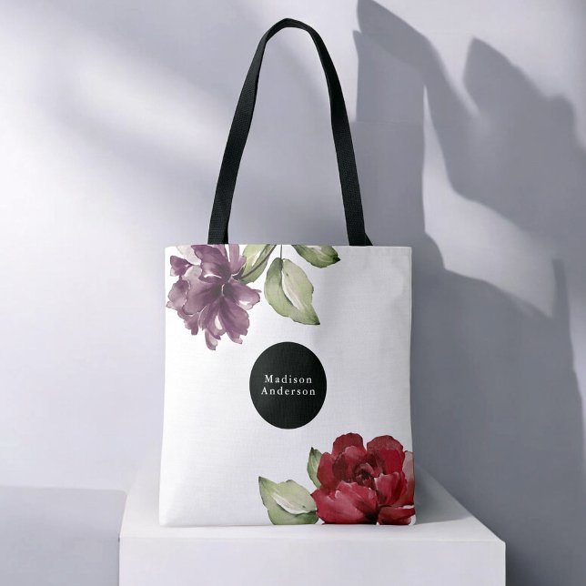 Elegantes Rotes und Lila Wasserfarbenfloral mit Na Tasche (Von Creator hochgeladen)