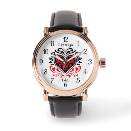 Elegantes rotes und schwarzes Herzmotiv & Name Armbanduhr