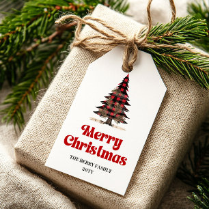 Elegantes rotes und schwarzes kariertes Weihnachts Geschenkanhänger