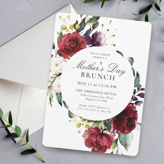 Elegantes rotes und violettes florales Brunch zum  Einladung