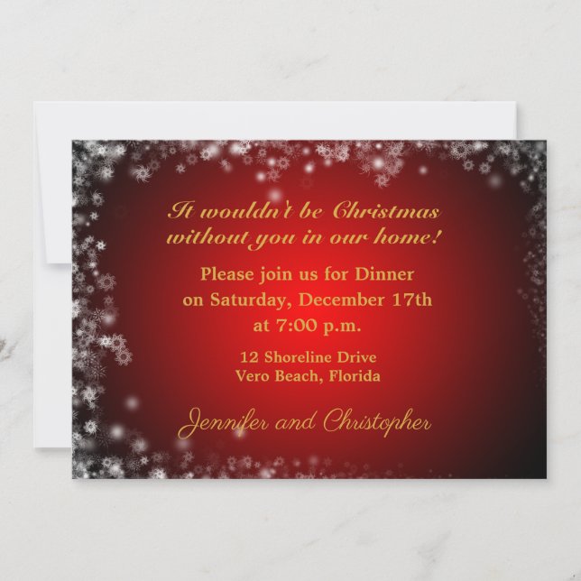Elegantes Rotes und Weißes Weihnachtsessen Einladung (Vorderseite)