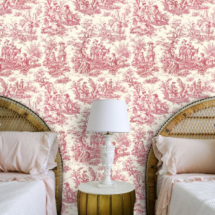 Elegantes rotes Vintage-Toile-Blumenmuster Tapete