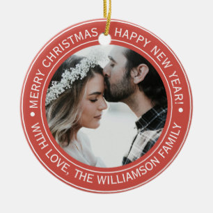 Elegantes rotes Weihnachtsmonogramm-Foto Keramik Ornament