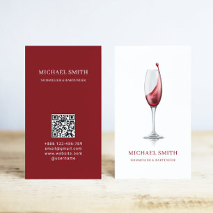 Elegantes rotes Weinglas Bar Weingut QR Code Visitenkarte