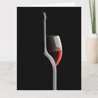 Elegantes rotes Weinglas und Flasche. Schwarzer Hi Dankeskarte