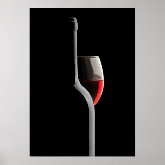Elegantes rotes Weinglas und Flasche. Schwarzer Hi Poster