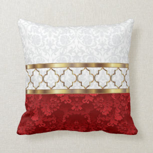 Elegantes rotes, weißes und goldenes Quatrefolien Kissen