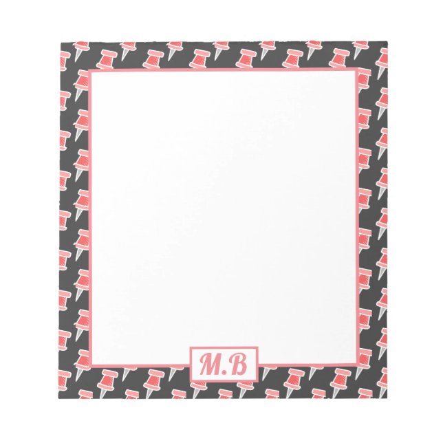 Elegantes rotes Zeichenstiftemuster Monogramm Notizblock (Vorderseite)