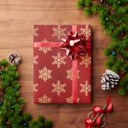 Elegantes Rotgold-Schneeflocken-Muster Weihnachten Geschenkpapier