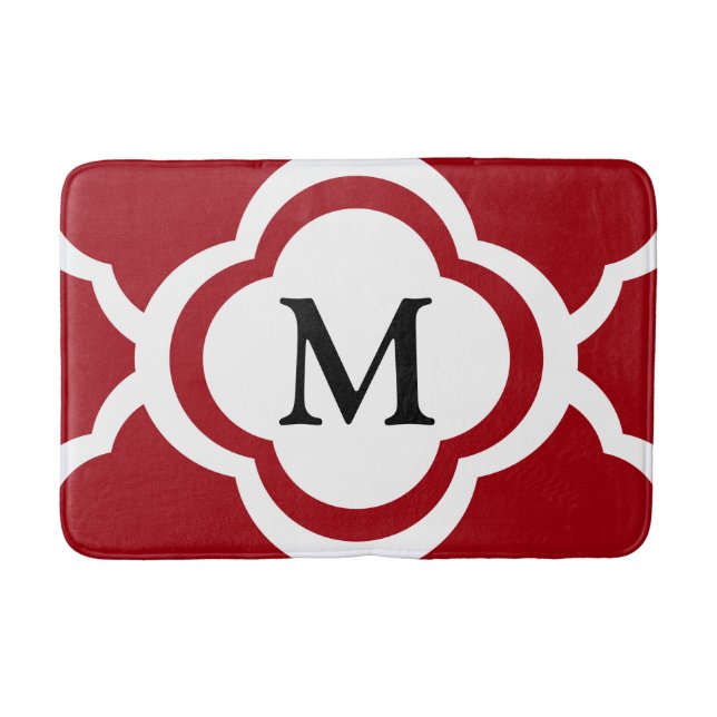 Elegantes Rotquatrefolienmonogramm Badematte (Vorderseite)