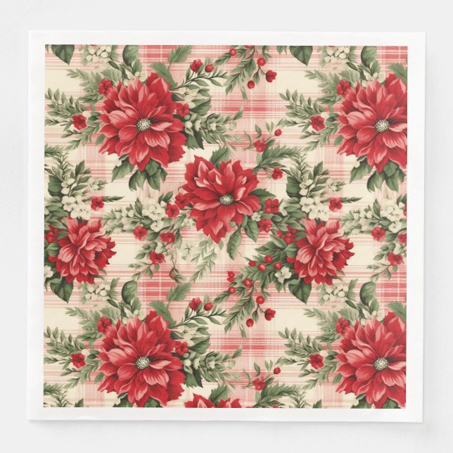 Elegantes Rotweihnachtsmuster Serviette (Vorderseite)