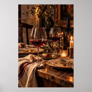 Elegantes Rotweindinner – Romantisches Kerzenlicht Poster