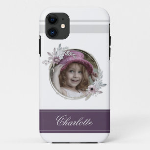 Elegantes Round Blume Picture Frame Burgundy Foto Case-Mate iPhone Hülle