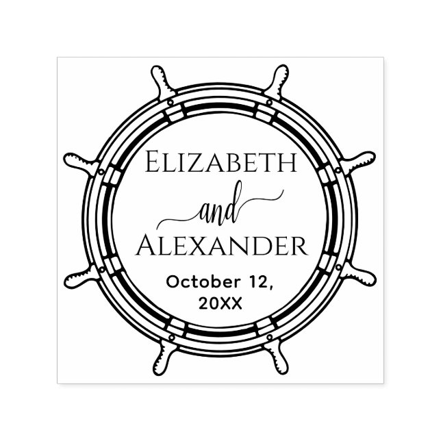 Elegantes Round Ship Wheel Frame Datum Hochzeit Permastempel (Design)