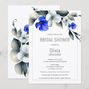 Elegantes Royal Blue and White Floral Brautparty Einladung