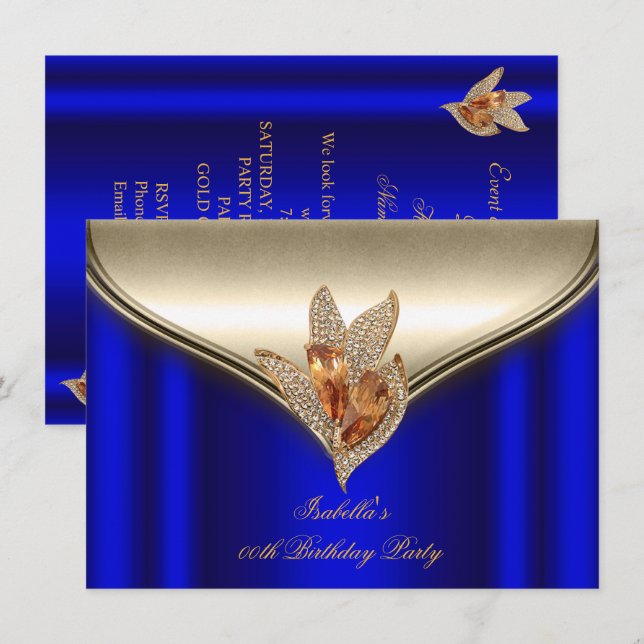 Elegantes Royal Blue Bronze Brown Gold Party Einladung (Vorne/Hinten)