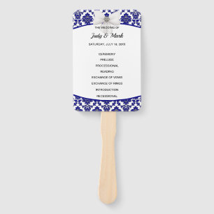 Elegantes Royal Blue Damask Hochzeitsprogramm Fächer