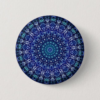 Elegantes Royal Blue Floral Damask Muster Button