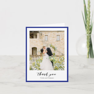 Elegantes Royal Blue Foto Moderne Hochzeit Dankeskarte