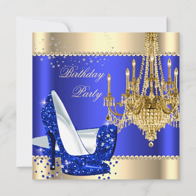 Elegantes Royal Blue Gold Cream Chandelier Party Einladung (Vorderseite)