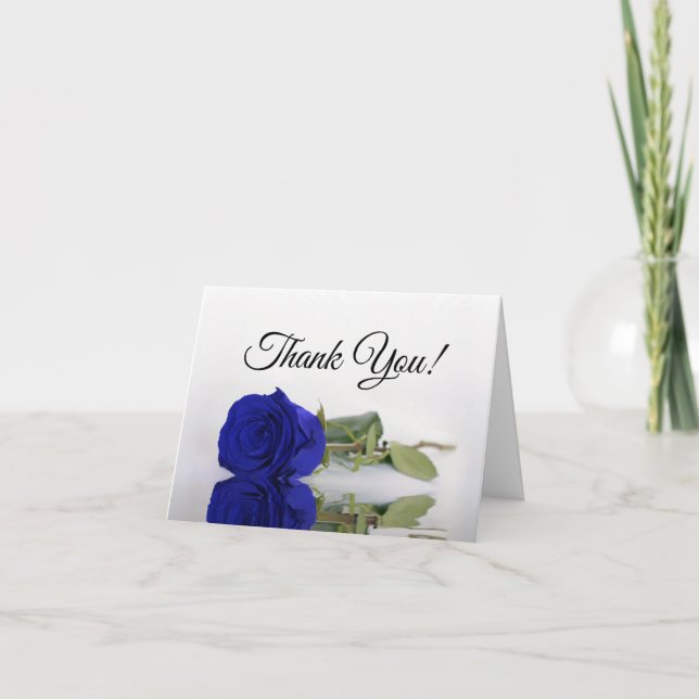 Elegantes Royal Blue Rose Wedding Foto Inside Dankeskarte (Vorderseite)