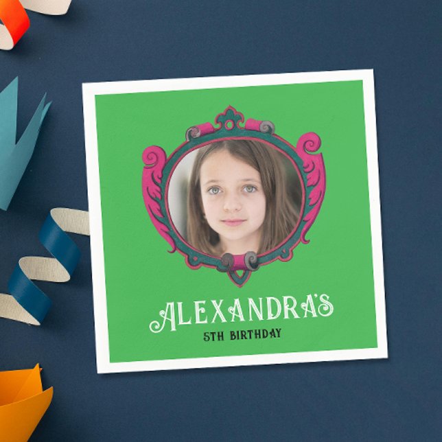 Elegantes Royal Green Pink Princess Emblem Foto Serviette (Von Creator hochgeladen)